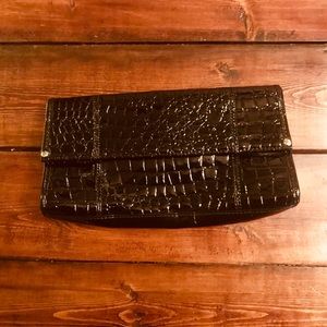 Black faux alligator clutch